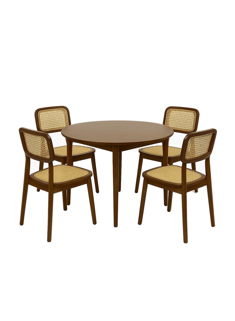 noon east Modern 5-Piece Dining Table Set with 4 Padded Chairs - Wooden Kitchen Table & Upholstered Dining Seats - Brown and Beige - Image 2